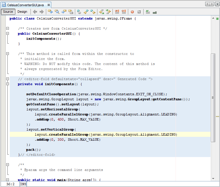 Screen shot from NetBeans