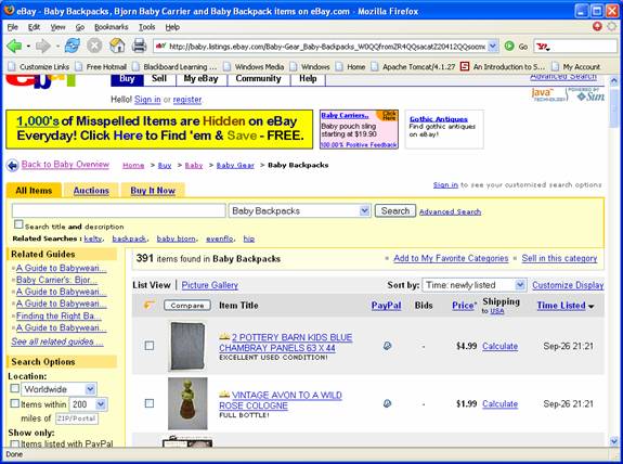 eBay baby items auction page